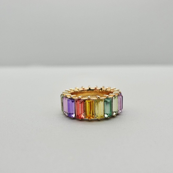 Sugarfix Baublebar Ring Cocktail Rainbow Multicolor Crystal Eternity Band Size 8 - Picture 8 of 12